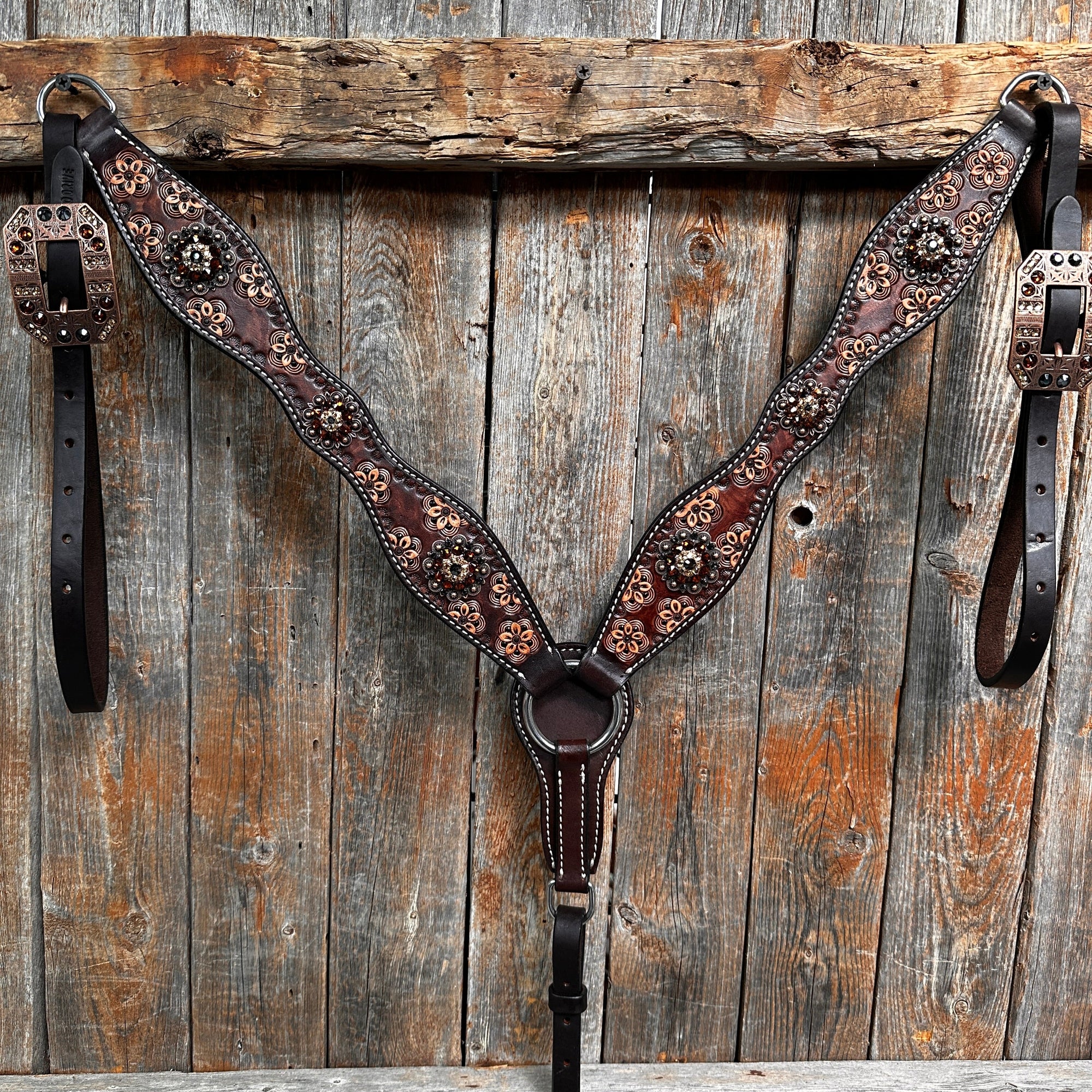 Flower Power and Chocolate Browband/One Ear Headstall &amp; Breastcollar Tack Set 