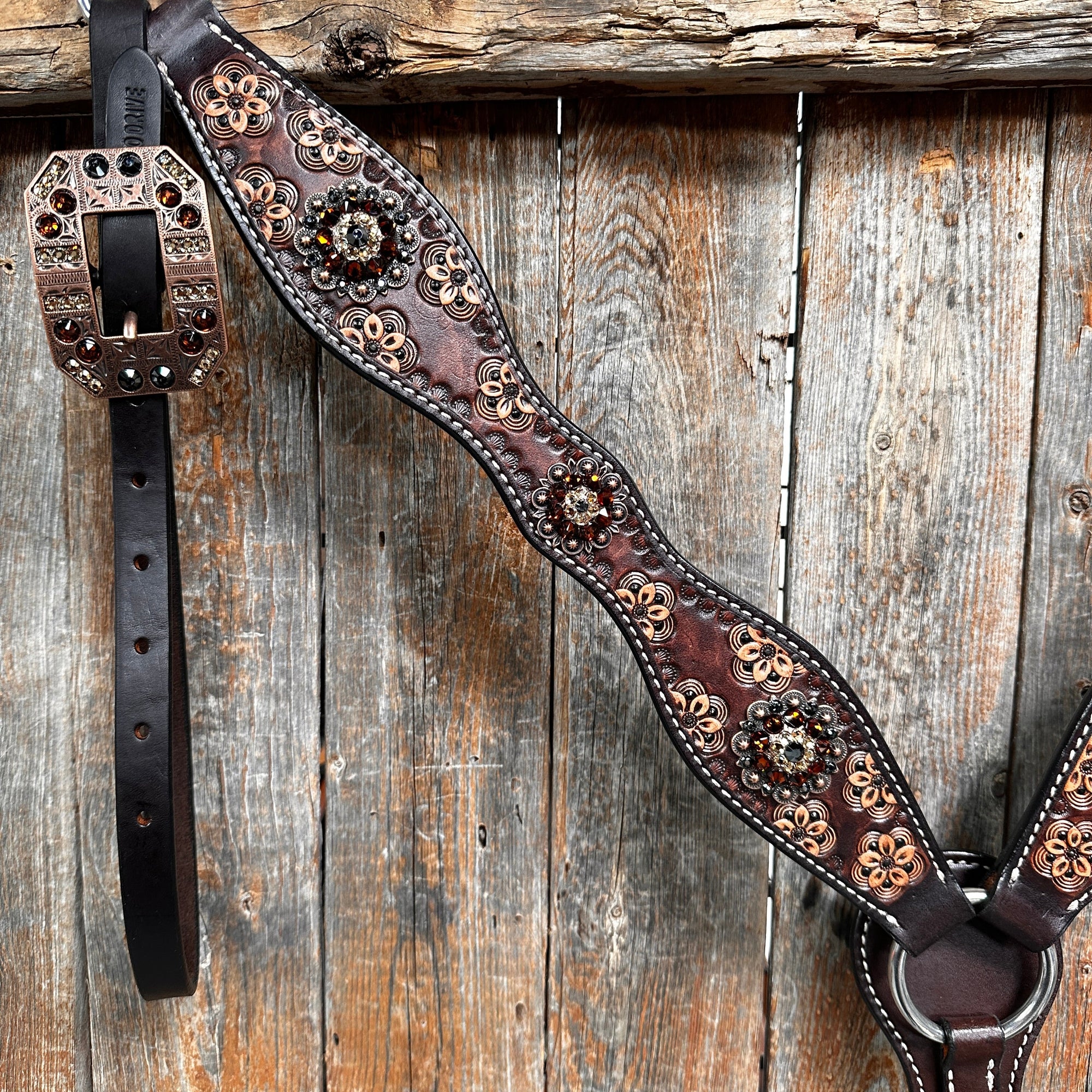 Flower Power and Chocolate Browband/One Ear Headstall &amp; Breastcollar Tack Set 