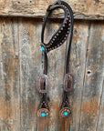 Dark Oil Copper Dot Turquoise Browband/One Ear Tack Set  