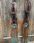 Dark Oil Copper Dot Turquoise Browband/One Ear Tack Set  
