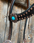 Dark Oil Copper Dot Turquoise Browband/One Ear Tack Set  