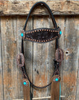 Dark Oil Copper Dot Turquoise Browband/One Ear Tack Set  