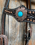 Dark Oil Copper Dot Turquoise Browband/One Ear Tack Set  