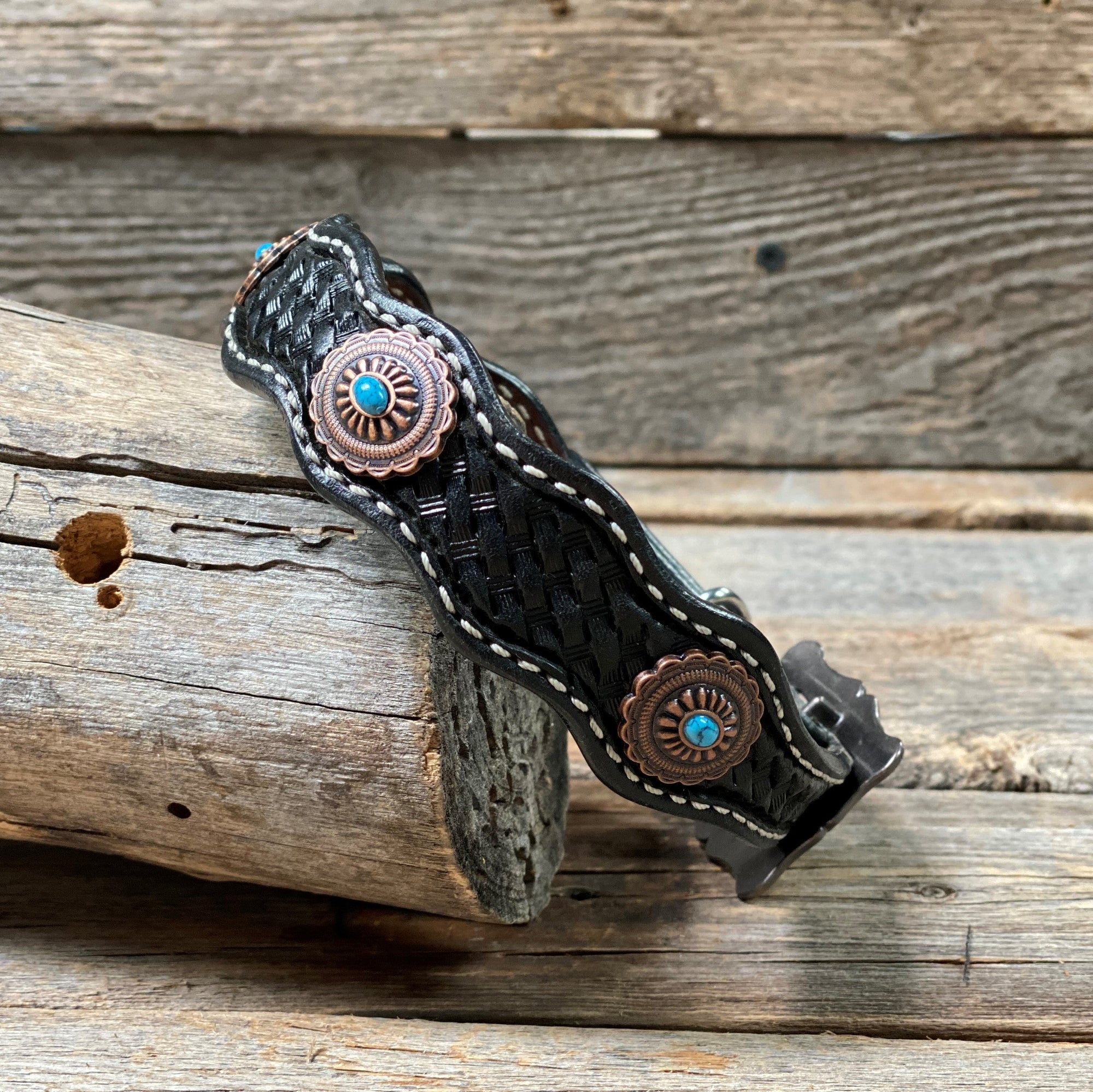 DC22 -Black Oval Turquoise Dog Collar 12&quot; to 28&quot; W179S