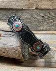 DC22 -Black Oval Turquoise Dog Collar 12" to 28" W179S