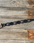 DC22 -Black Oval Turquoise Dog Collar 12" to 28" W179S
