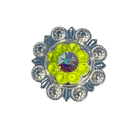 Neon Yellow and AB  Bright Silver 1&quot; European Crystal Concho