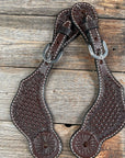 Dark Oil Basketweave Tooled Spur Straps
