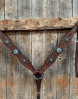 Dark Oil Hand Painted Antique Silver Turquoise One Ear and Breastcollar Tack Set 