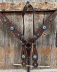 Dark Oil Hand Painted Antique Silver Turquoise One Ear and Breastcollar Tack Set 