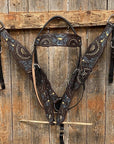 Dark Oil Floral Hand Painted Headstall/Breastcollar Tack Set