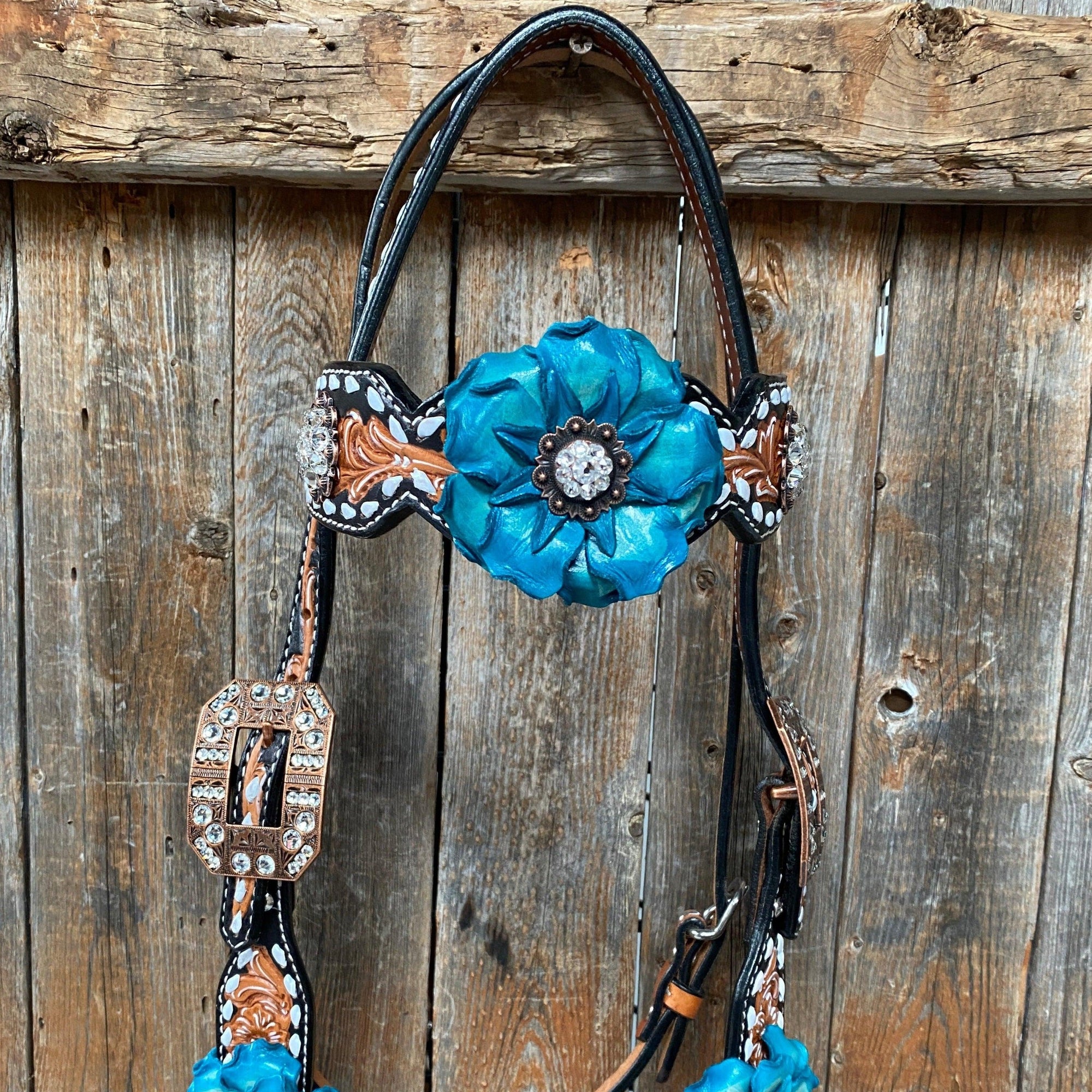 Classic Turquoise and Clear Browband/One Ear Tack Set / Witherstrap  