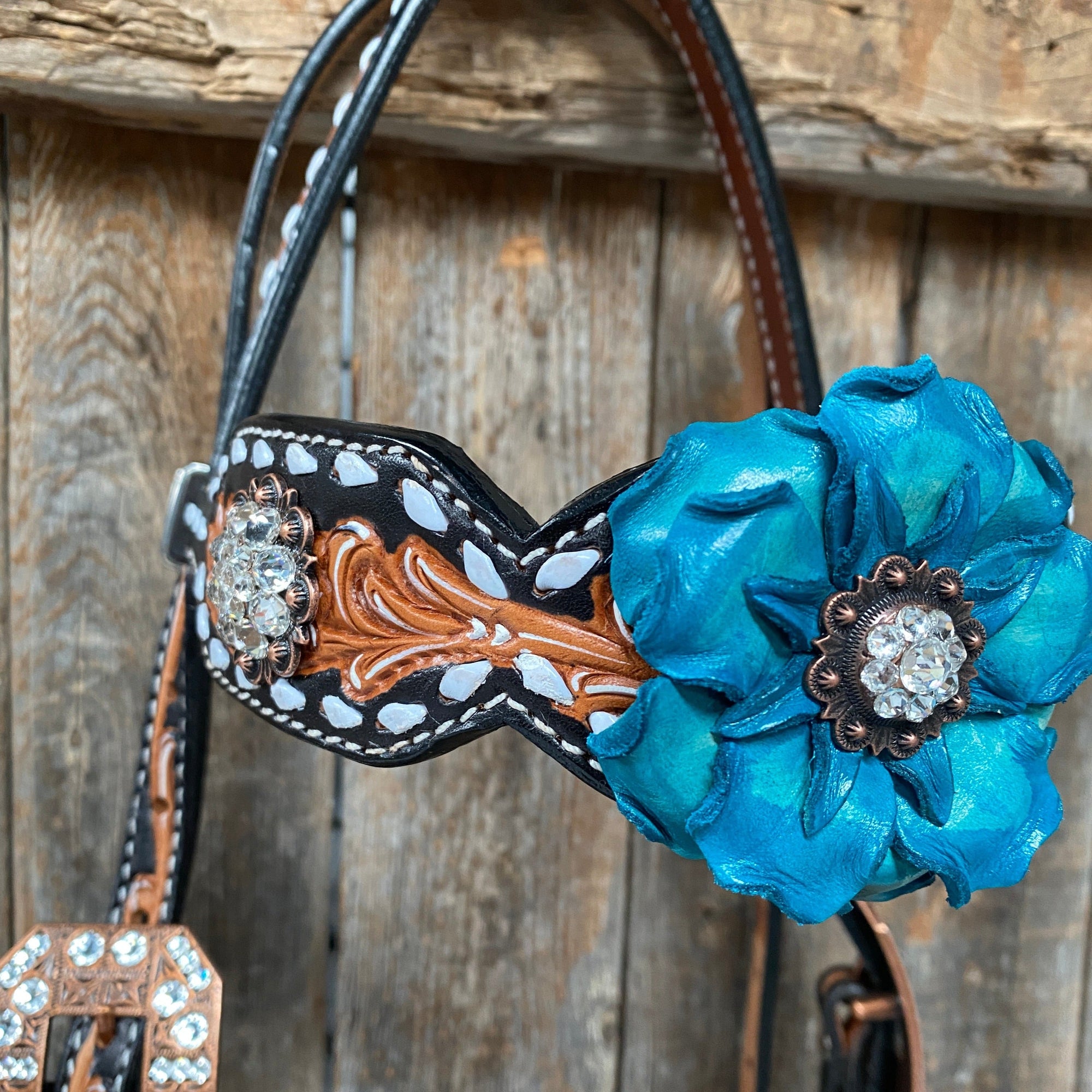 Classic Turquoise and Clear Browband/One Ear Tack Set / Witherstrap  