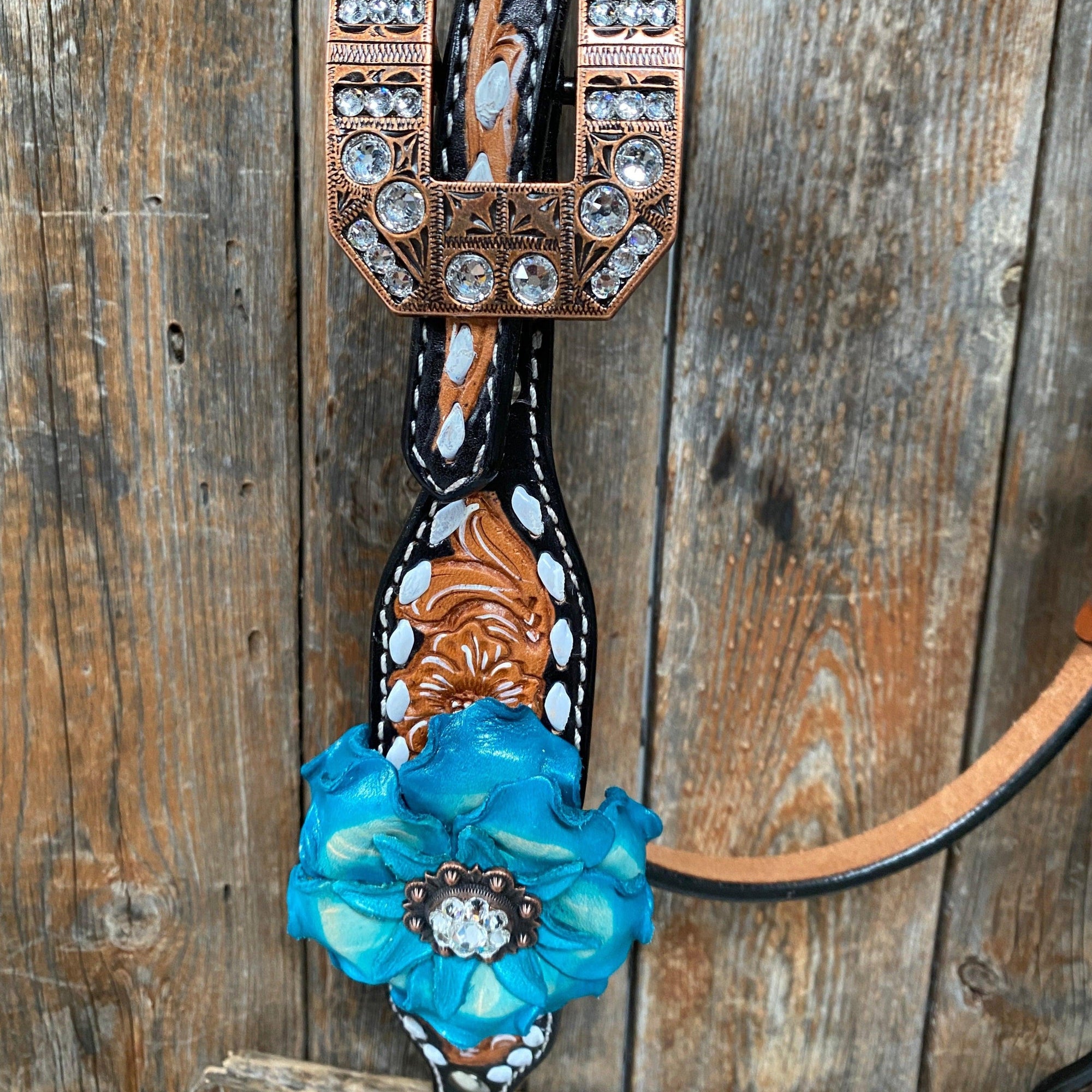 Classic Turquoise and Clear Browband/One Ear Tack Set / Witherstrap  