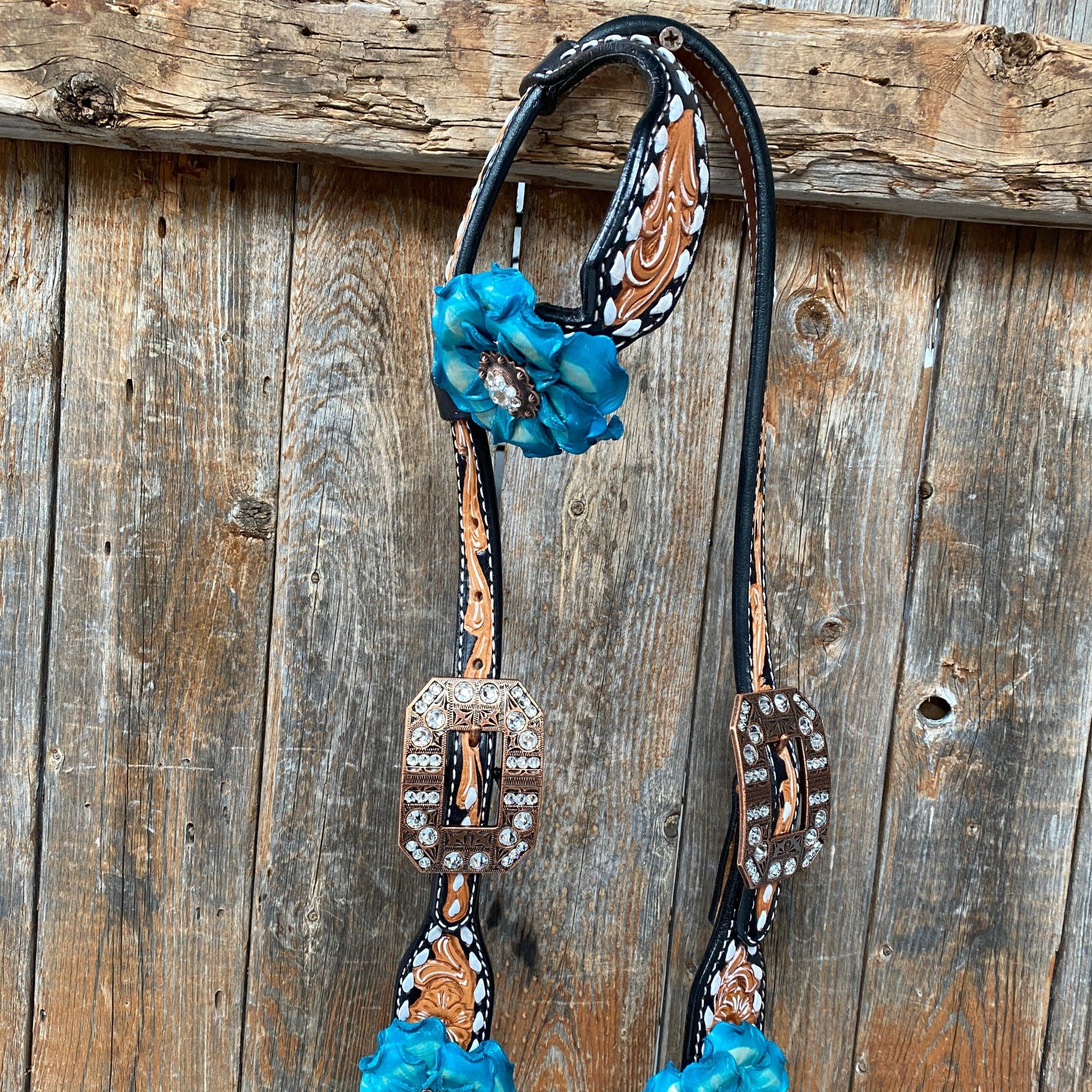 Classic Turquoise and Clear Browband/One Ear Tack Set / Witherstrap  