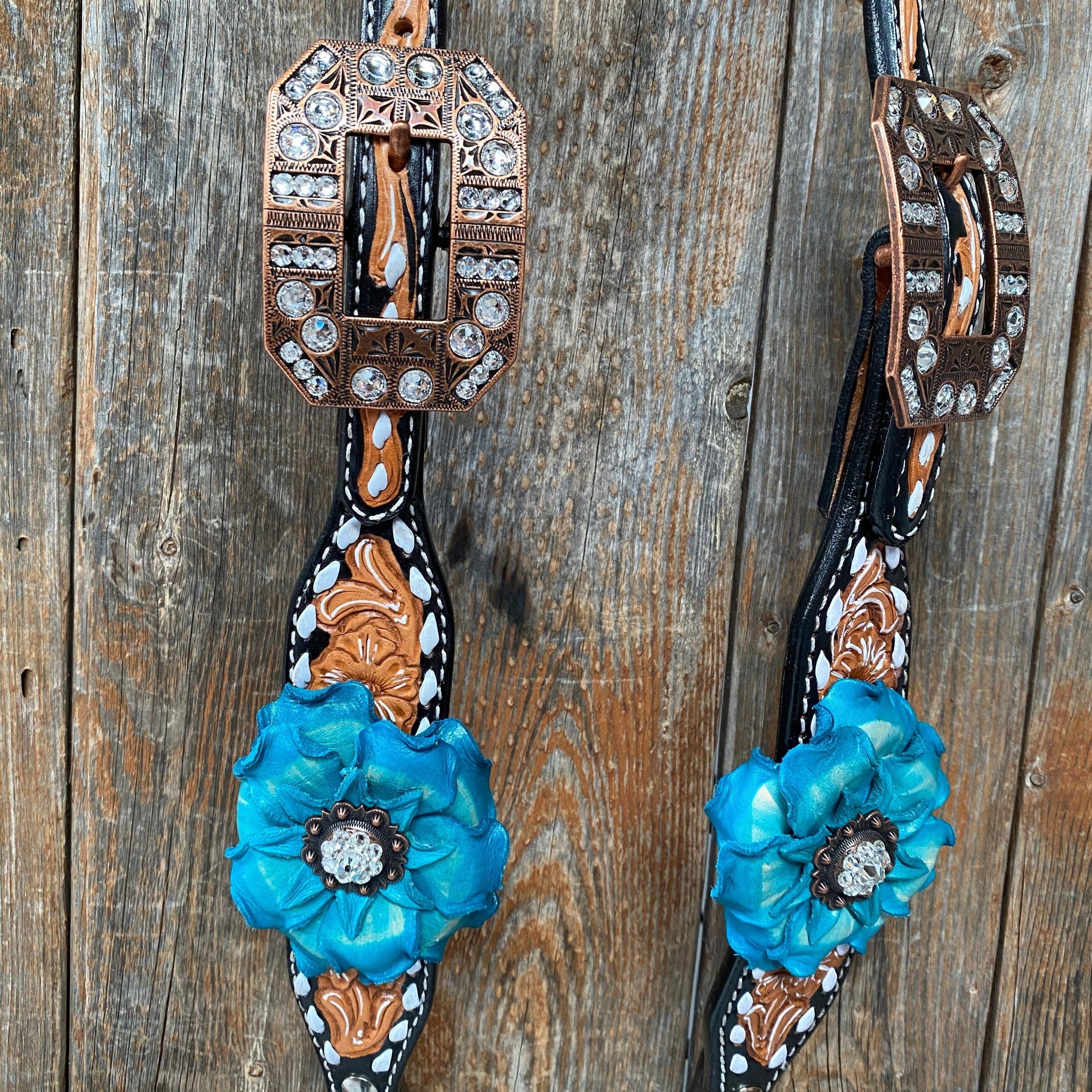 Classic Turquoise and Clear Browband/One Ear Tack Set / Witherstrap  
