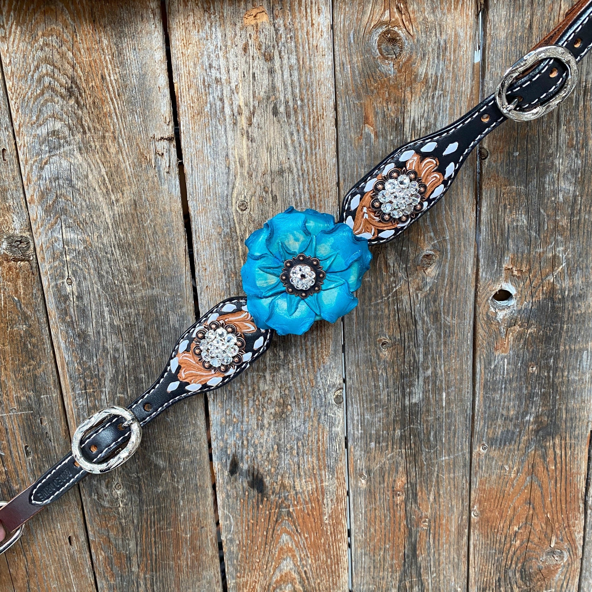 Classic Turquoise and Clear Browband/One Ear Tack Set / Witherstrap  