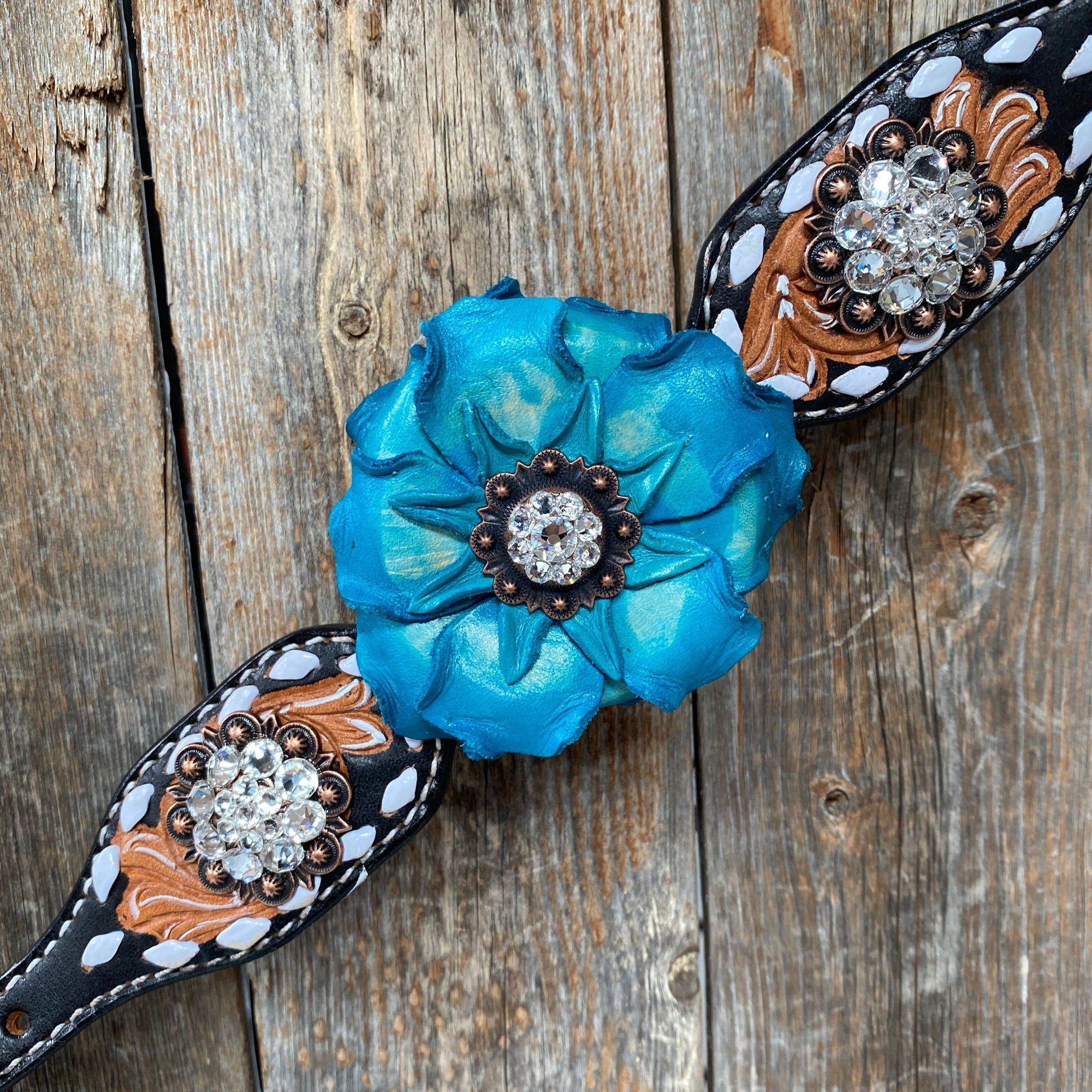 Classic Turquoise and Clear Browband/One Ear Tack Set / Witherstrap  