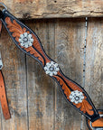 Two Tone Leaf Jet and Clear One Ear & Breastcollar Tack Set 