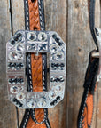 Two Tone Leaf Jet and Clear One Ear & Breastcollar Tack Set 