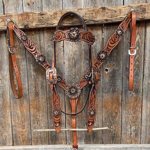 Zebra Jet and Topaz Browband / Breastcollar Tack Set