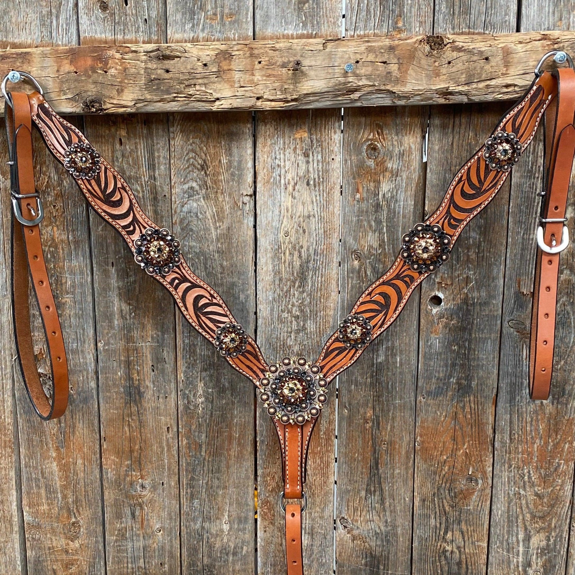 Zebra Jet and Topaz Browband / Breastcollar Tack Set 