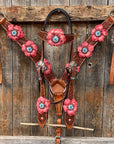 Honey Colored Floral Pink and Turquoise Tack Set  