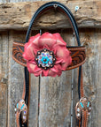 Honey Colored Floral Pink and Turquoise Tack Set  
