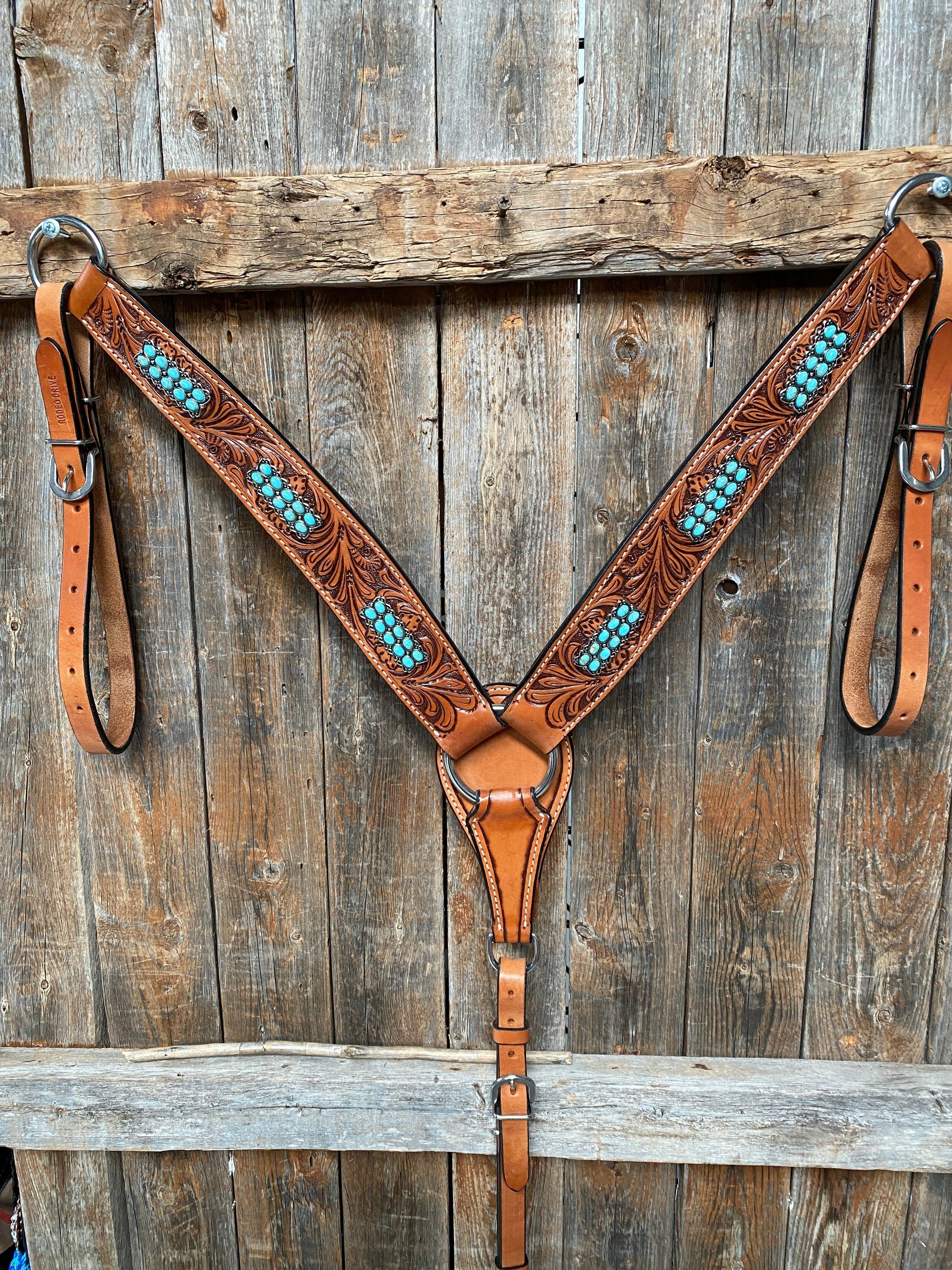 Light Oil Buckaroo Roper Turquoise One Ear &amp; Breastcollar Tack Set 
