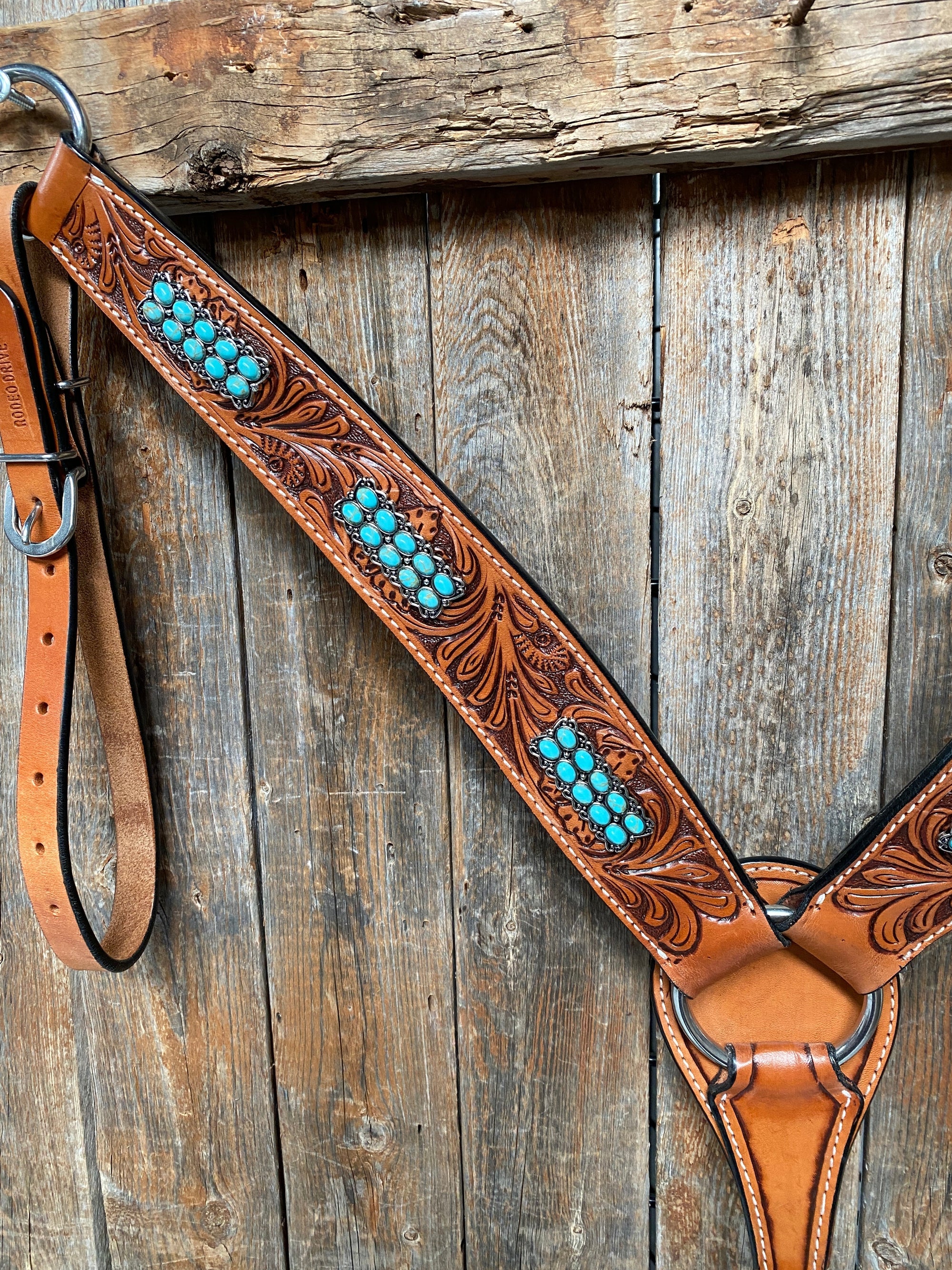 Light Oil Buckaroo Roper Turquoise One Ear &amp; Breastcollar Tack Set 