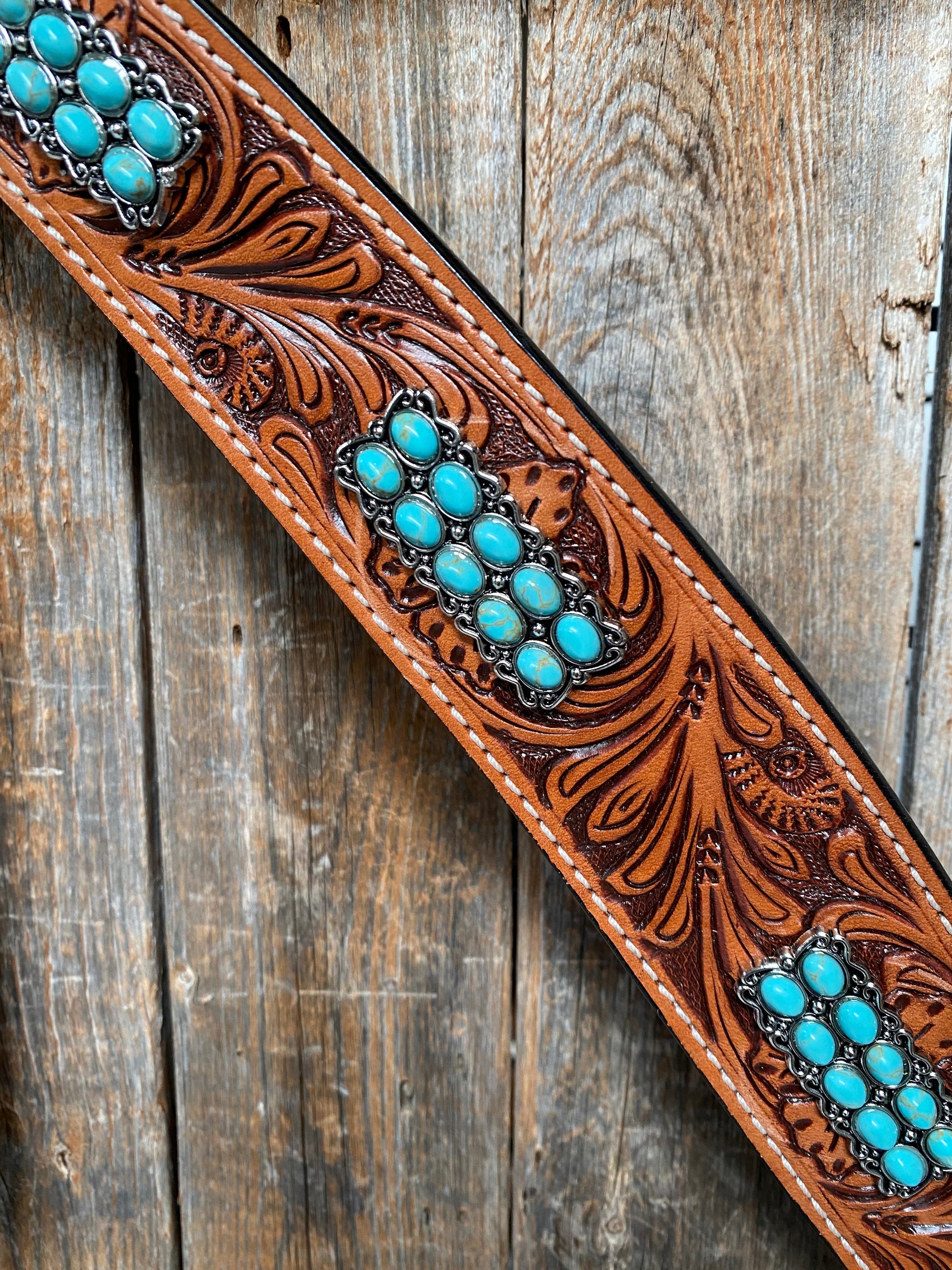 Light Oil Buckaroo Roper Turquoise One Ear &amp; Breastcollar Tack Set 