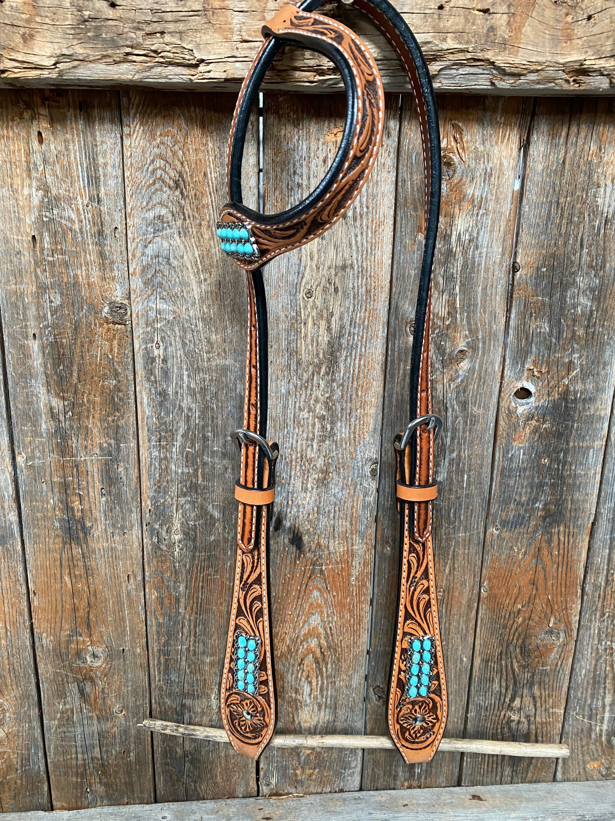 Light Oil Buckaroo Roper Turquoise One Ear &amp; Breastcollar Tack Set 