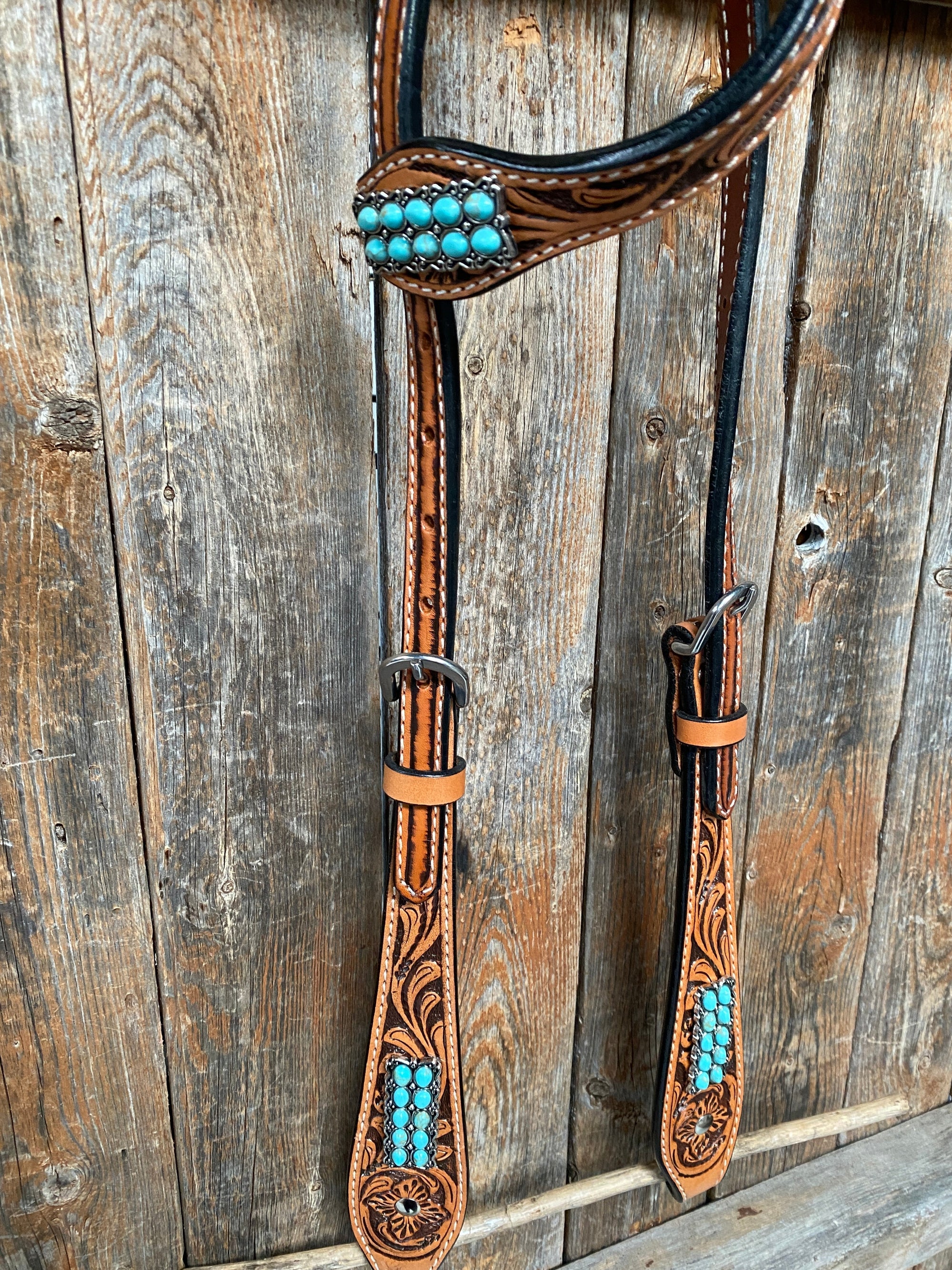 Light Oil Buckaroo Roper Turquoise One Ear &amp; Breastcollar Tack Set 