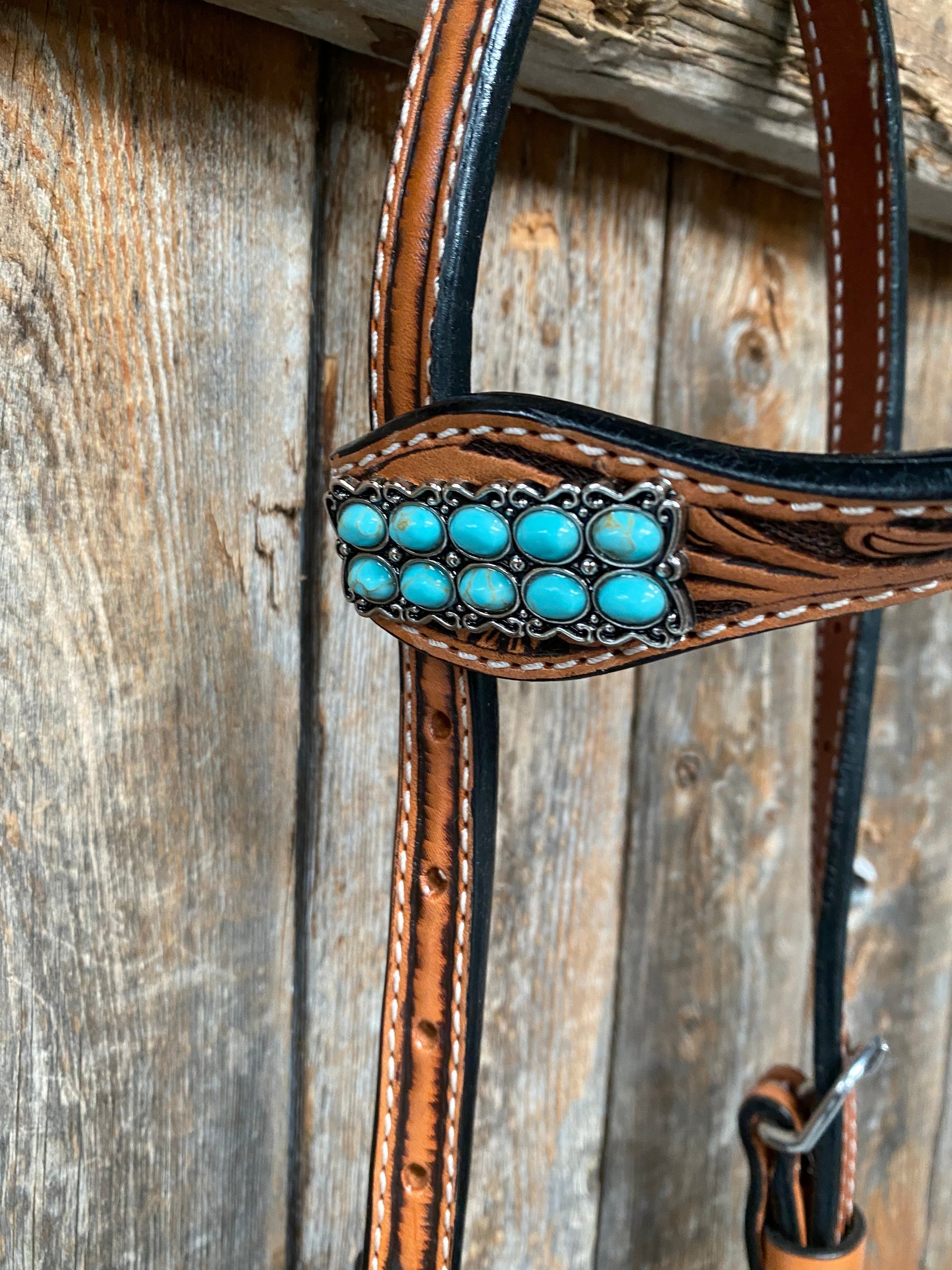 Light Oil Buckaroo Roper Turquoise One Ear &amp; Breastcollar Tack Set 