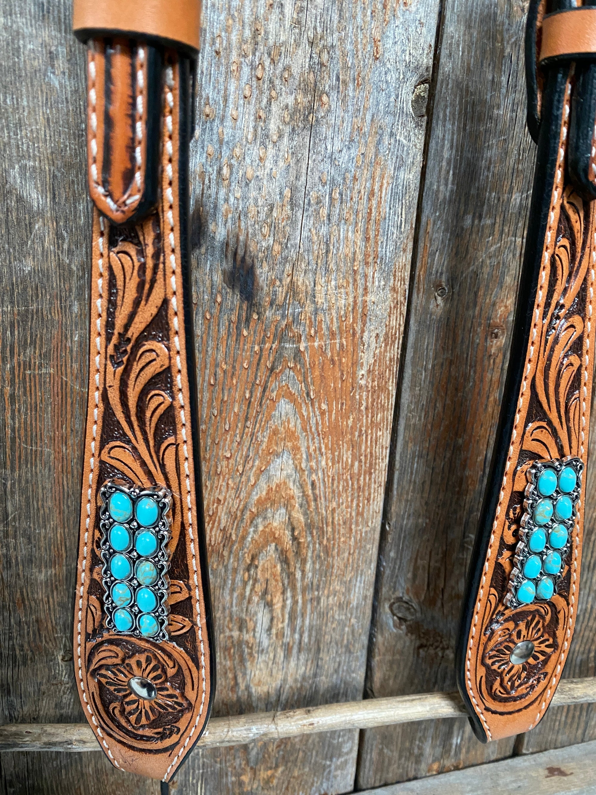 Light Oil Buckaroo Roper Turquoise One Ear &amp; Breastcollar Tack Set 
