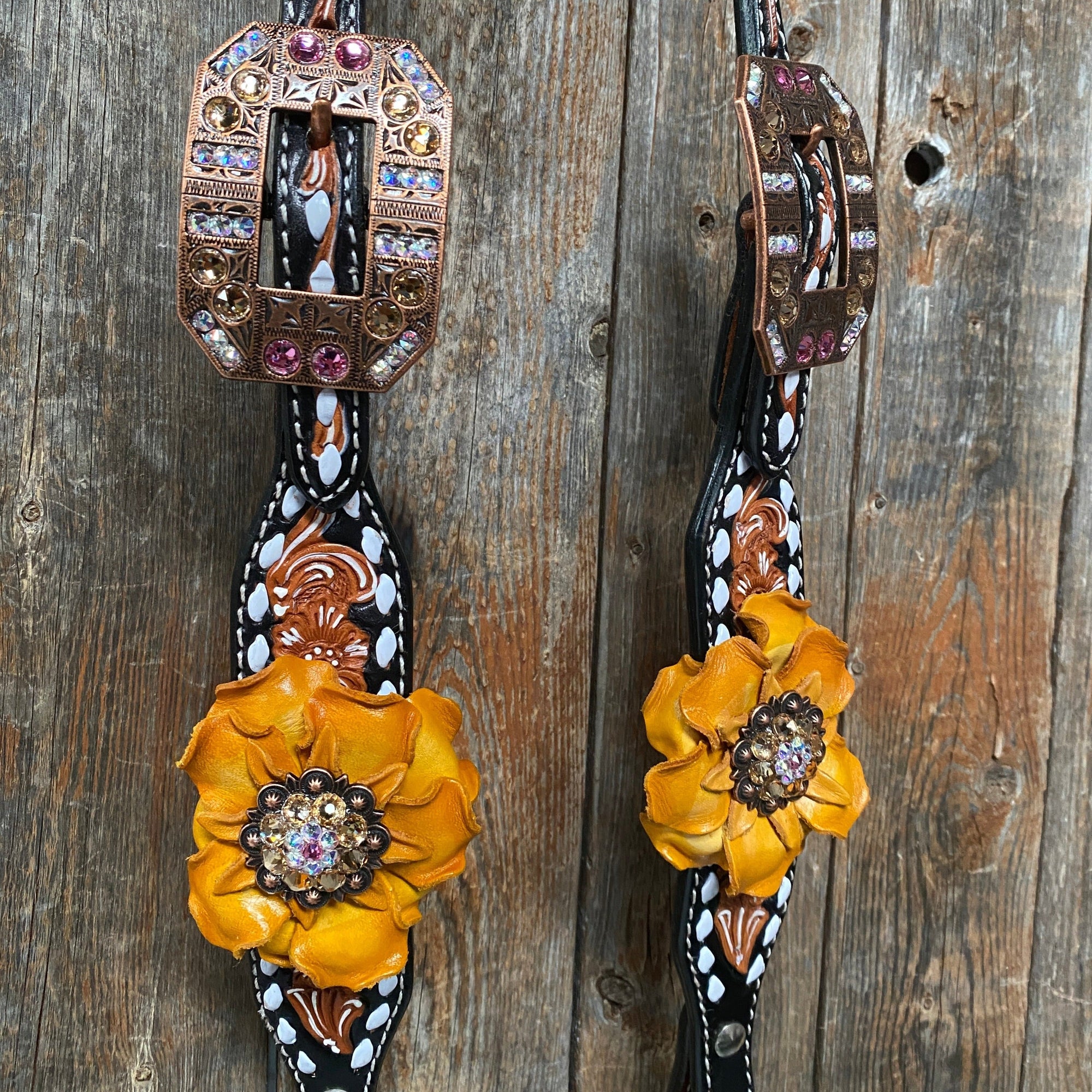 Classic Yellow and Pink Browband/One Ear Tack Set with Wither Strap  