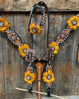 Classic Yellow and Pink Browband/One Ear Tack Set with Wither Strap  
