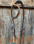 Light Floral Turquoise Browband/One Ear Tack Set with Wither Strap  
