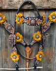 Classic Yellow and Pink Browband/One Ear Tack Set with Wither Strap  
