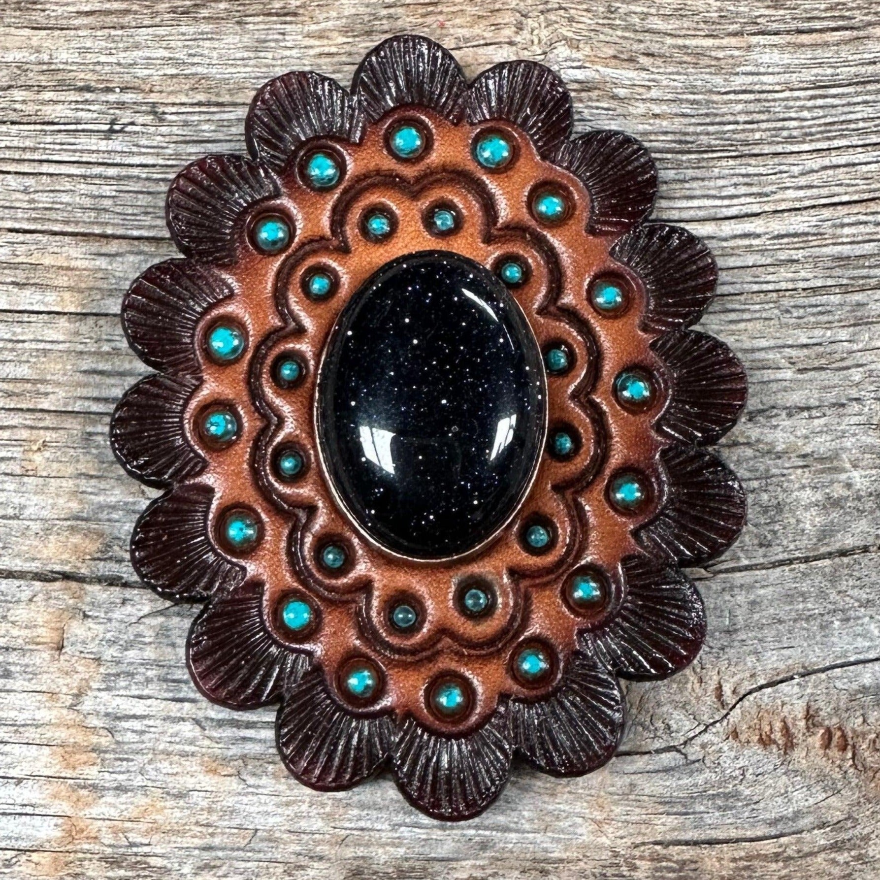 Leather Rosette Dark Oil Edges with Lapis Cabochon Western Concho R104CABLA