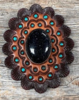 Leather Rosette Dark Oil Edges with Lapis Cabochon Western Concho R104CABLA