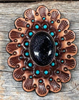 Leather Rosette Medium Oil Edges with Lapis Cabochon Western Concho R107CABLA