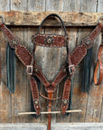 Copper Dot and Buckstitch Jet, Champagne and Topaz Browband Tack Set 