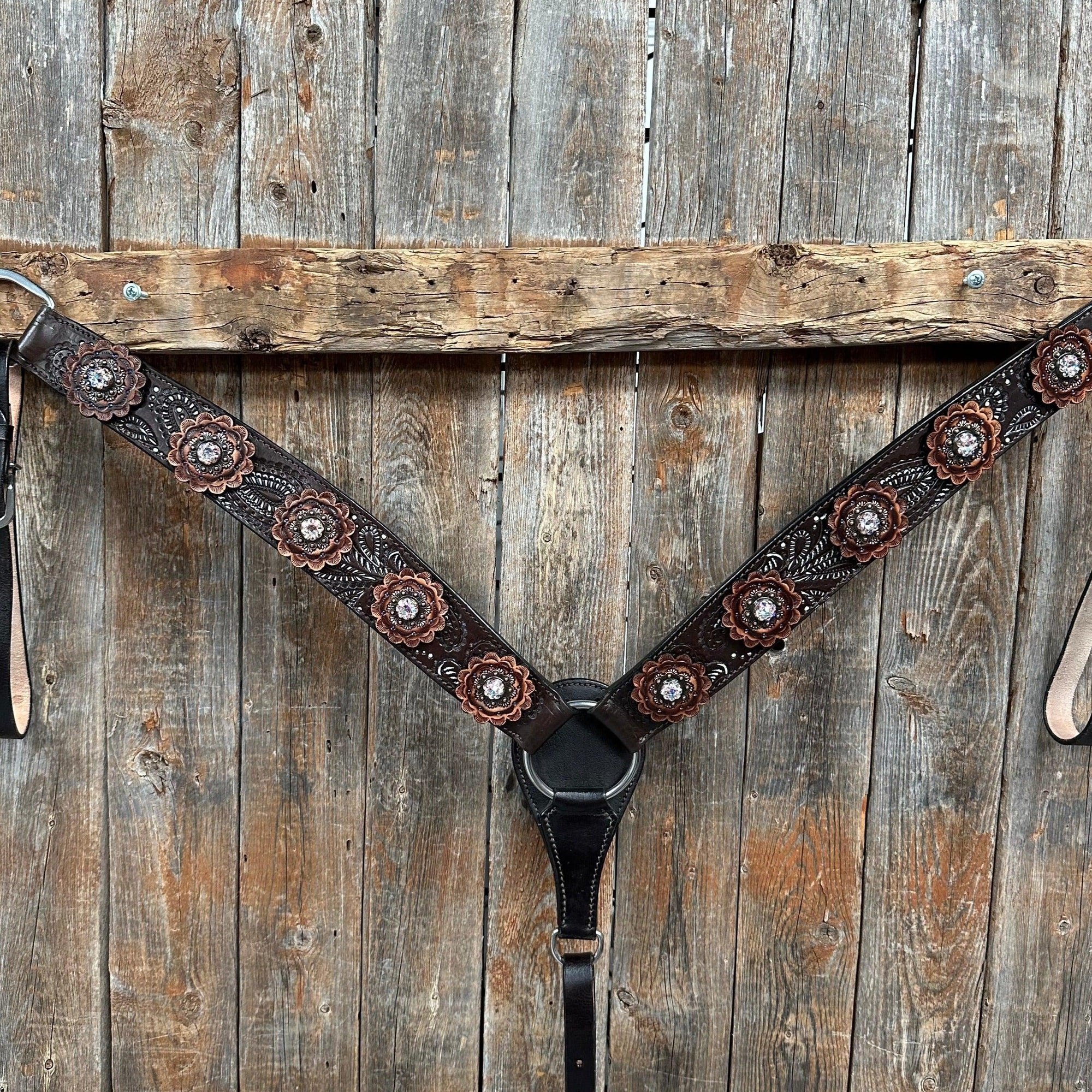 Hand Painted Paisley - Copper AB Rosette One Ear/ Breastcollar Tack Set 