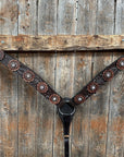 Hand Painted Paisley - Copper AB Rosette One Ear/ Breastcollar Tack Set 