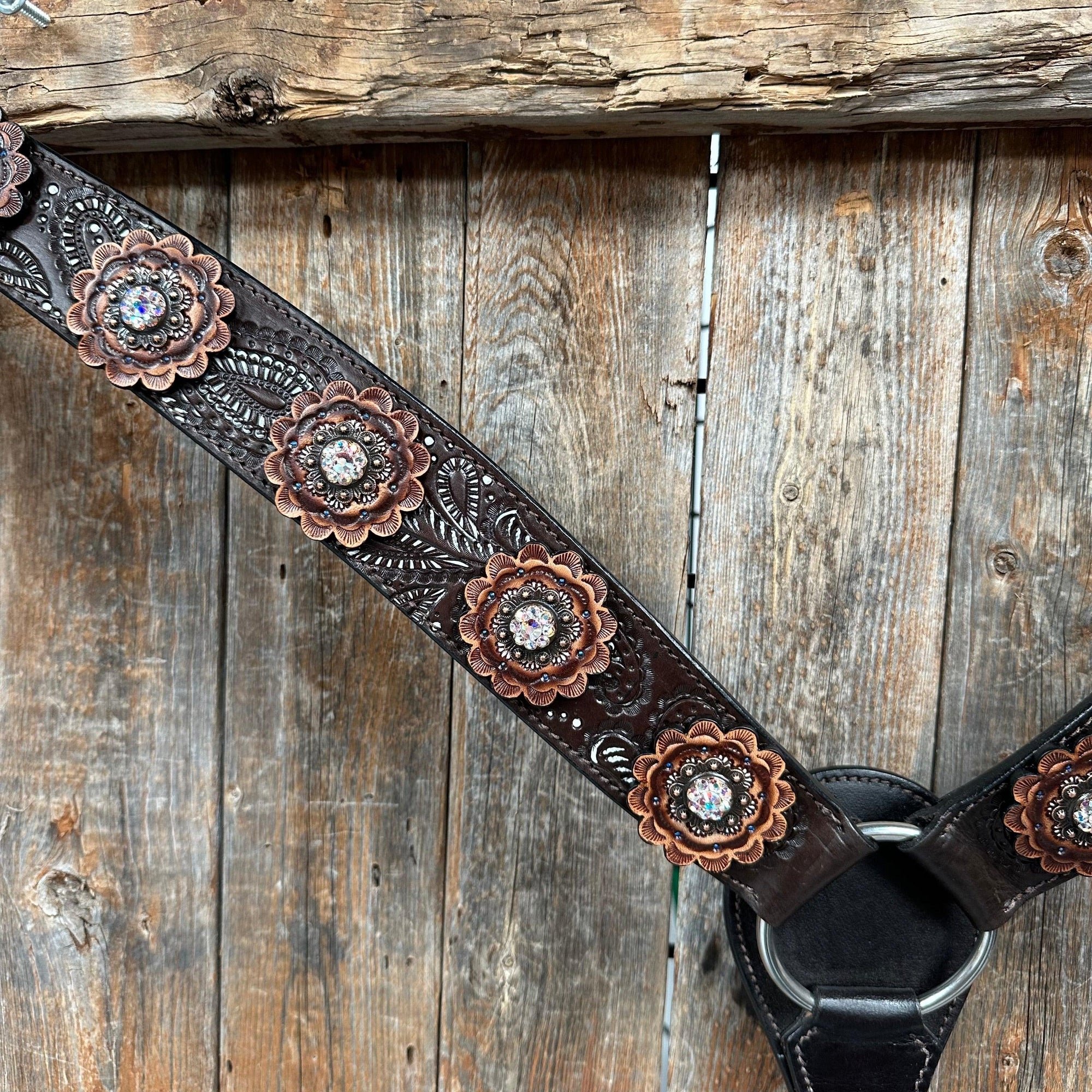 Hand Painted Paisley - Copper AB Rosette One Ear/ Breastcollar Tack Set 