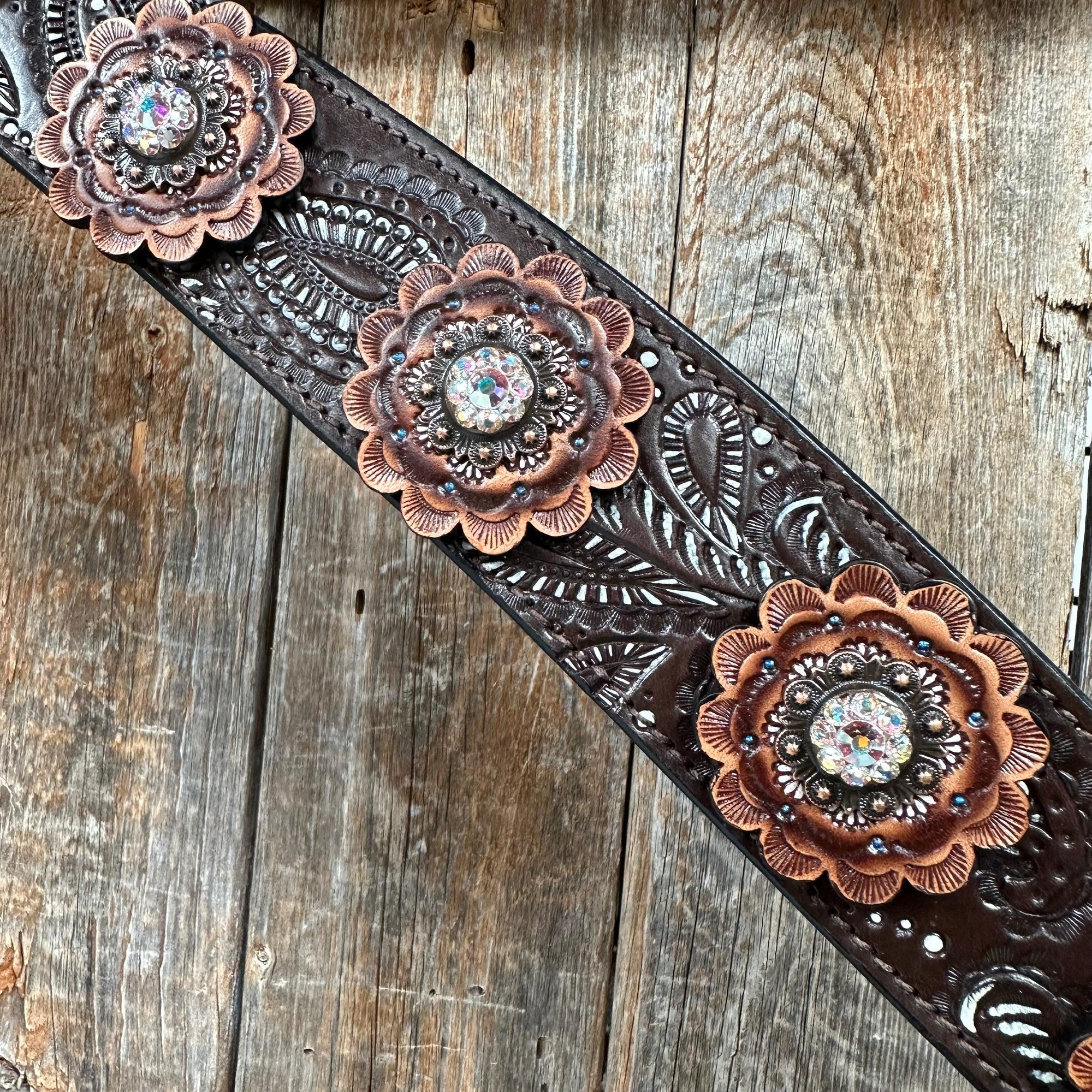 Hand Painted Paisley - Copper AB Rosette One Ear/ Breastcollar Tack Set 