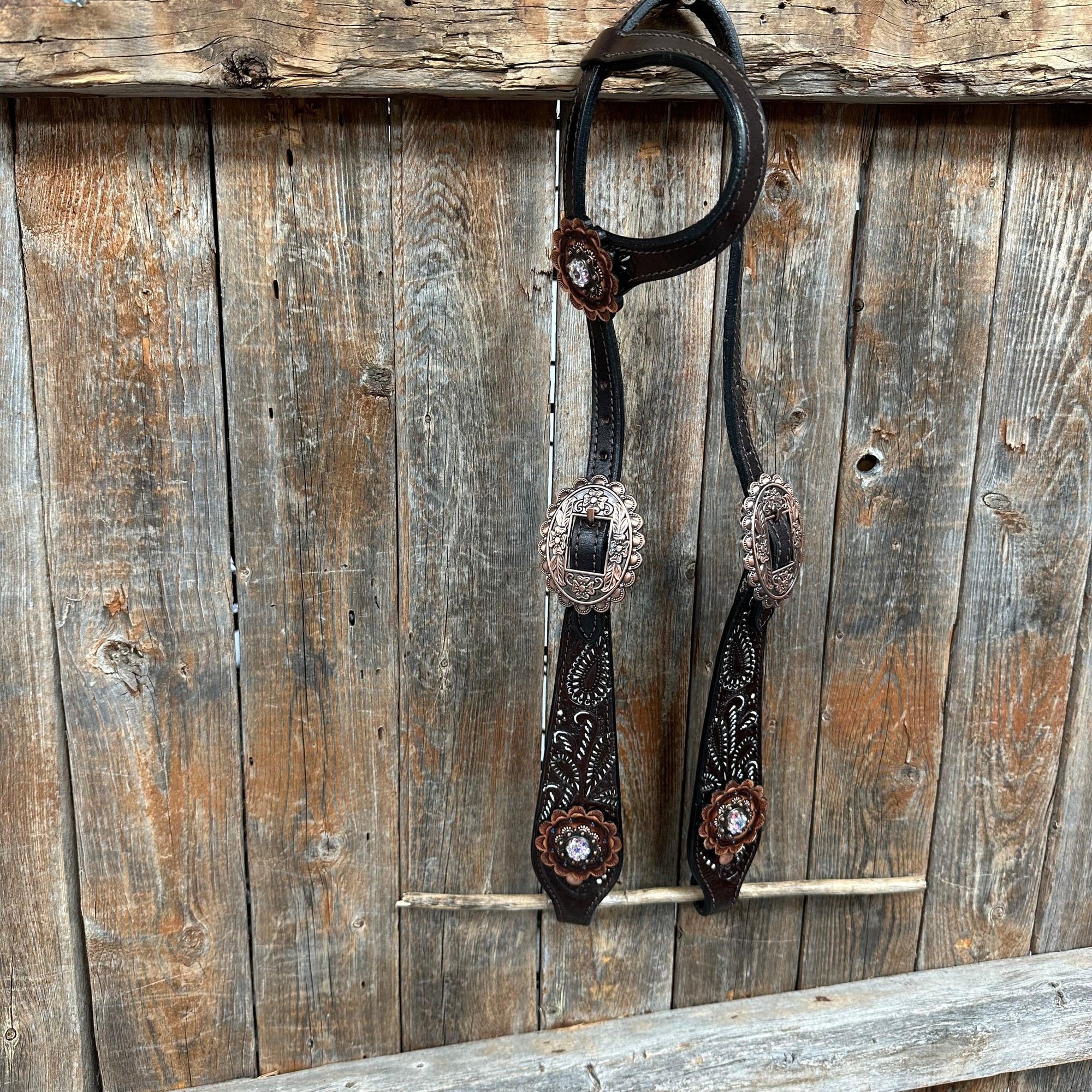 Hand Painted Paisley - Copper AB Rosette One Ear/ Breastcollar Tack Set 