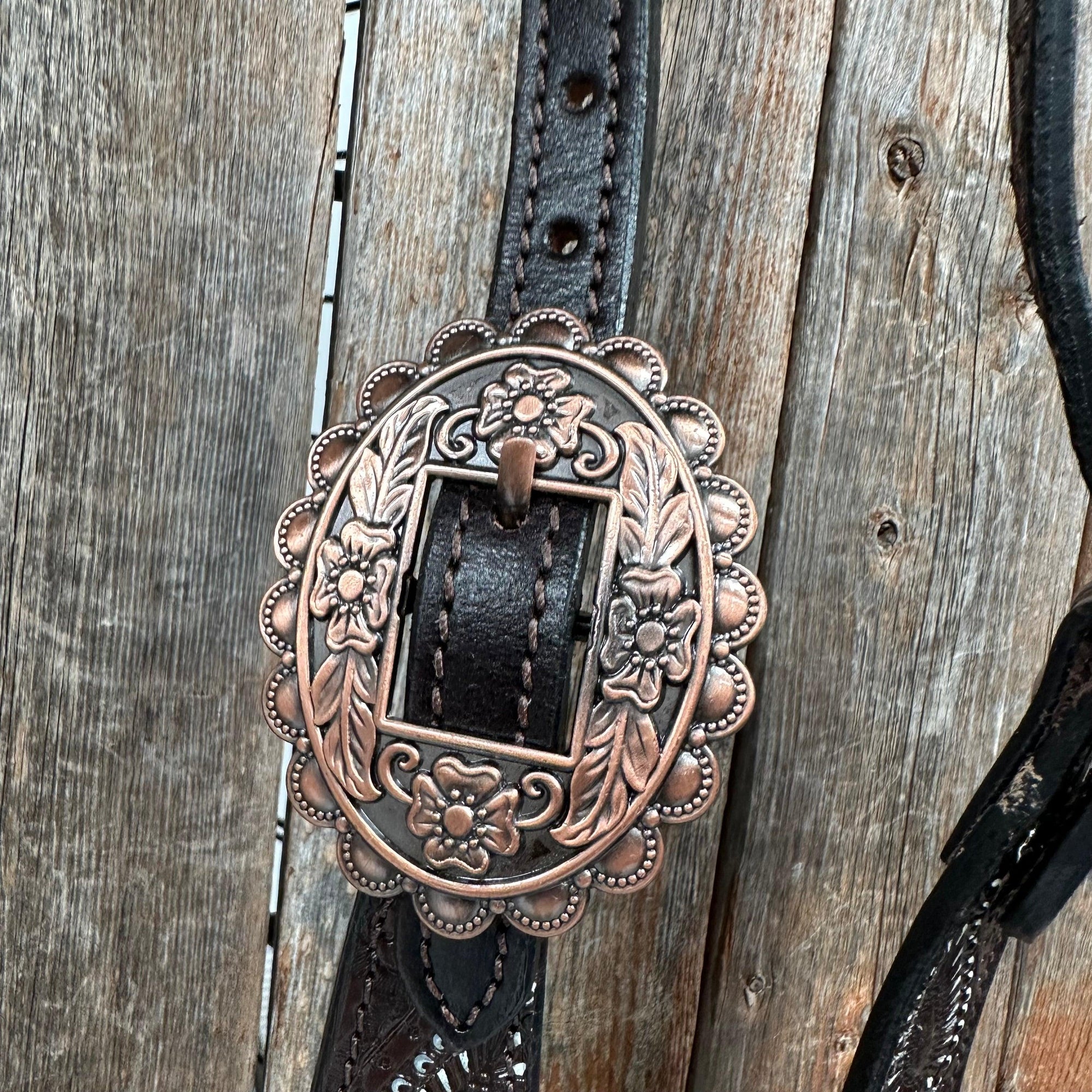 Hand Painted Paisley - Copper AB Rosette One Ear/ Breastcollar Tack Set 