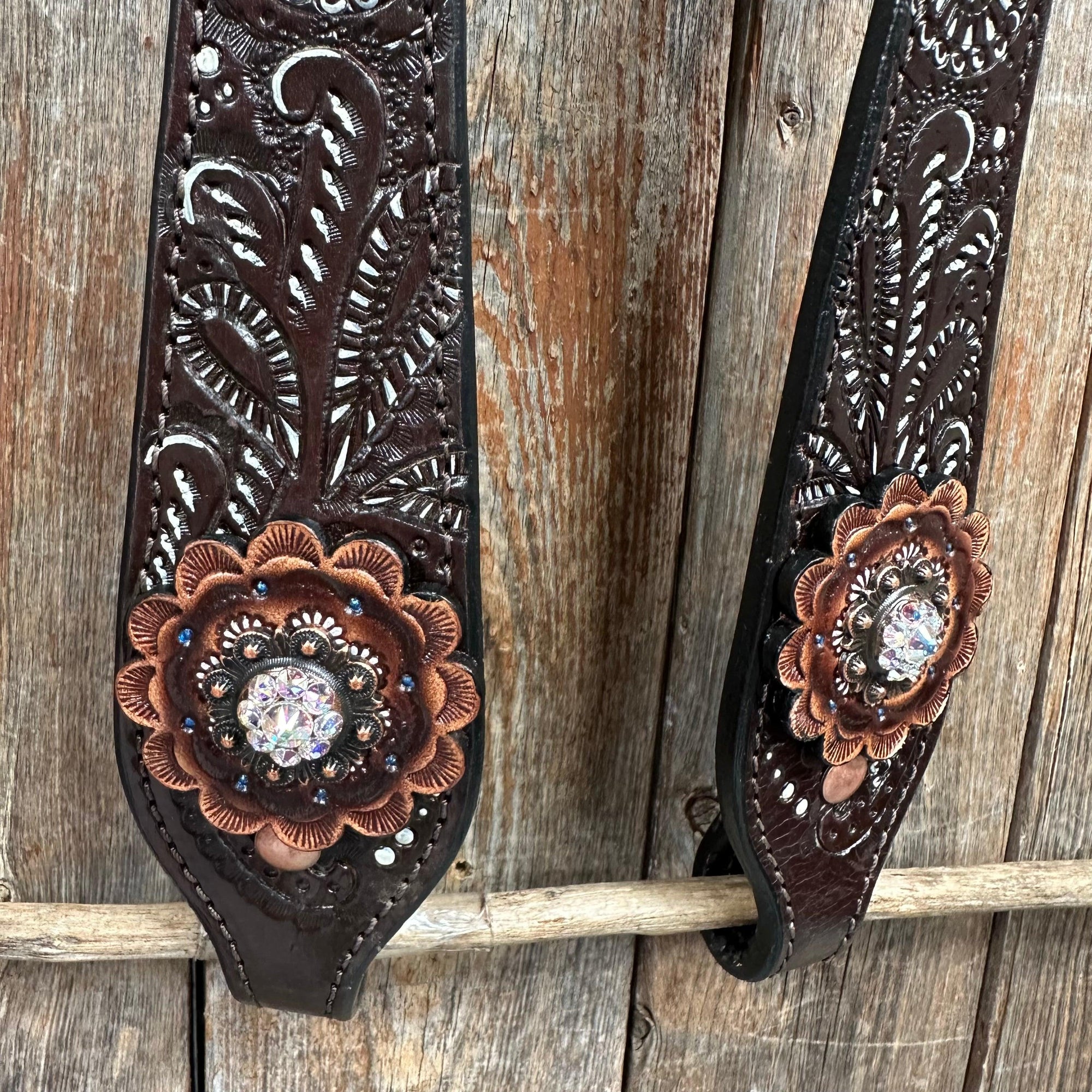 Hand Painted Paisley - Copper AB Rosette One Ear/ Breastcollar Tack Set 